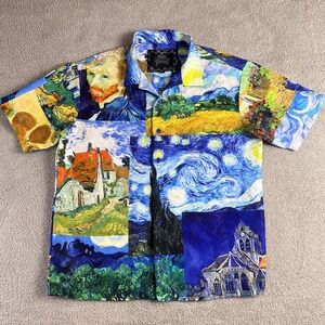 Rebel Vengeance Shirt Men's Medium Short Sleeve Button Up Van Gogh Art Print
